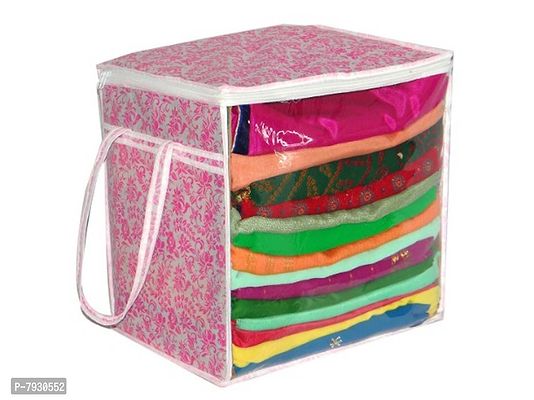 Saree cover box 6 Piece Non Woven Fabric Saree Cover Set with Transparent Window, Extra Large wardrobe organizer Set of 6 Cloth Cover/ Storage box/ cloth pouch-thumb2