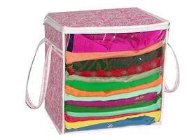 Saree cover box 6 Piece Non Woven Fabric Saree Cover Set with Transparent Window, Extra Large wardrobe organizer Set of 6 Cloth Cover/ Storage box/ cloth pouch-thumb2