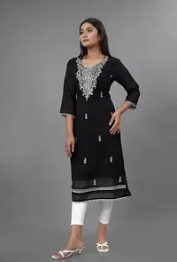 Beautiful A-Line Black Jacquard Cotton Kurta For Ladies-thumb1