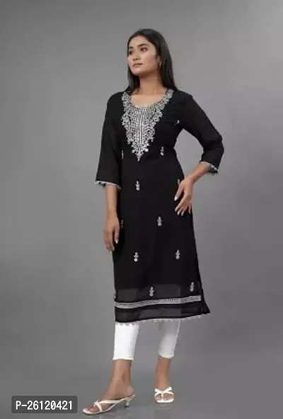 Beautiful A-Line Black Jacquard Cotton Kurta For Ladies-thumb2