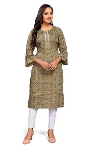 Beautiful A-Line Beige Jacquard Cotton Kurta For Ladies-thumb1