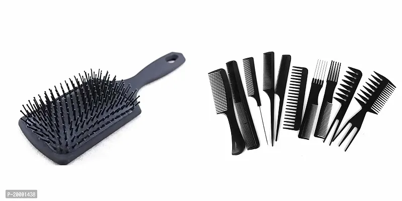 KHUSHI Professional mini hair paddle brush AND Professional Hair Combs Salon Comb Set 10 Piece (Black)