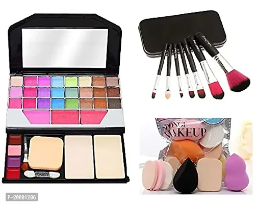 KHUSHI Makeup Kit for Girls + Premium Makeup Brushes + Insta Beauty Makeup Sponges (Black Brush + 6155)