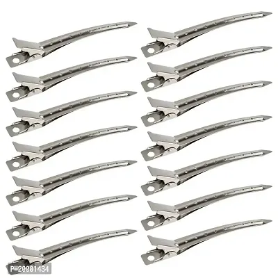 KHUSHI Professional Steel Silver Section Hair Clips for Hair Styling for Salon and Parlous, Women Metallic Use - Set of 12 Pieces-thumb0