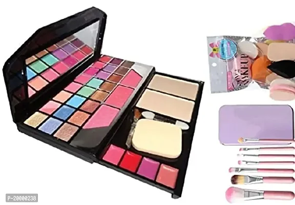 KHUSHI Fashion Makeup Kit for Girls + Premium Makeup Brushes + Insta Beauty Makeup Sponges (Pink Brush + 6155)