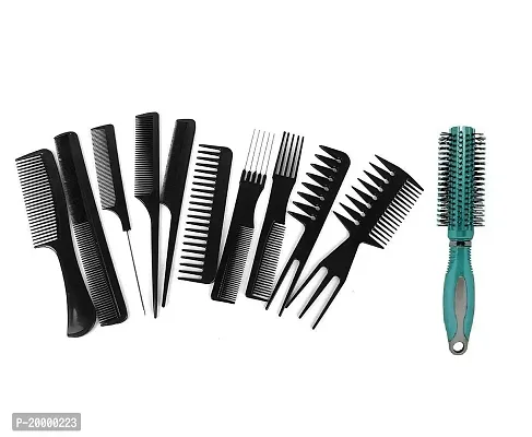 KHUSHI 12 Pieces Hair Brush Comb Set Paddle Hair Brush Detangling Brush, 10 Hair Styling Comb for Wet Including 1 Airbag Massage Comb, and, Dry, 1 Roller Brush Curly and Straight Hair (Black)-thumb2