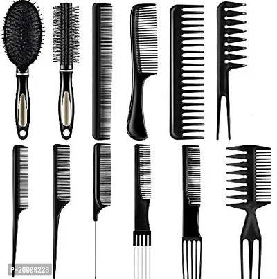 KHUSHI 12 Pieces Hair Brush Comb Set Paddle Hair Brush Detangling Brush, 10 Hair Styling Comb for Wet Including 1 Airbag Massage Comb, and, Dry, 1 Roller Brush Curly and Straight Hair (Black)-thumb0