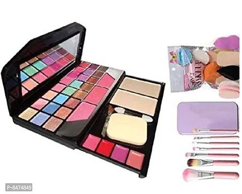 Fashion Makeup Kit for Girls + Premium Makeup Brushes + Insta Beauty Makeup Sponges (Pink Brush + 6155)