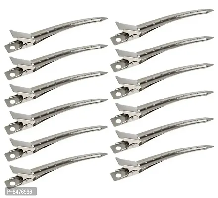 12 PC Packs Duck Bill Clips, Bantoye 3.5 Inches Rustproof Metal Alligator Curl Clips with Holes for Hair Styling, Hair Coloring, Silver-thumb0