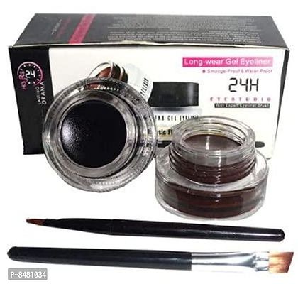 2 in 1 Black and Brown Gel Eyeliner Set Water Proof Smudge Proof, Last for All Day Long, Work Great with Eyebrow, 2 Pieces Eye Makeup Brushes Included-thumb0