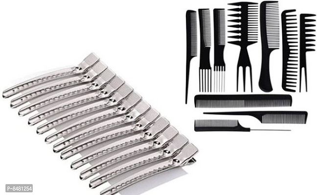 10pcs Hair Comb Set with 12pcs Professional Hair Section Clips 3.5 inches Steel Hair Dividing Clips Duck Teeth Crocodile Clips Alligator Clips Hair Styling Clips-thumb0