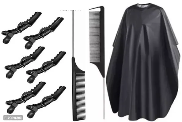 BERACAH Steel Pin Tail Comb + Hair Cutting Apron Cutting Sheet Cape Cloth + Salon Styling Combs, ALL Professional Black Carbon Fiber Hair Combs | Detangling Comb | Rat Tail Comb | Teasing Comb | Salon