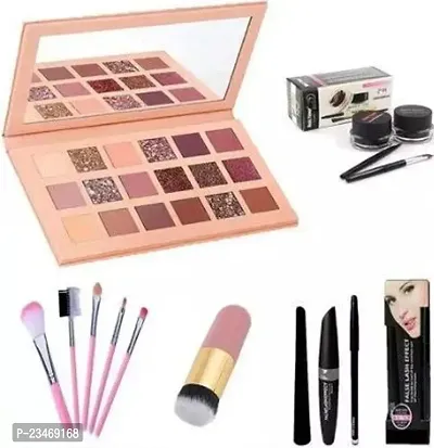 BERACAH EYE SHADOW(18 COLORS PALATE)+GEL EYLINER BLACK  BROWN +5PCS BRUSH+ MASCARA+EYE LINER+KAJAL (SET OF 5)