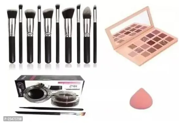 BERACAH 24H EYE LINER+10PC MAKEUP BRUSH+EYE SHADOW+BLENDER PUFF-thumb0