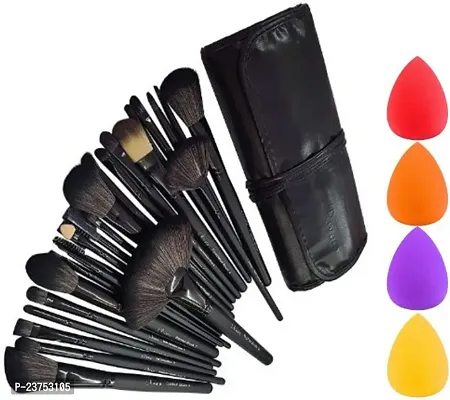 BERACAH WOODEN HANDLE 24PCS MAKEUP BRUSH AND 4 SPONGE