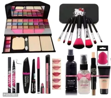 6155 Makeup Kit with 7 Black Makeup Brush, 1 Lipstick, Fixer, Primer,   Contour, Foundation, 3in1 Eye Combo, 36H and 1 Beauty Blender -   (Pack of 18)