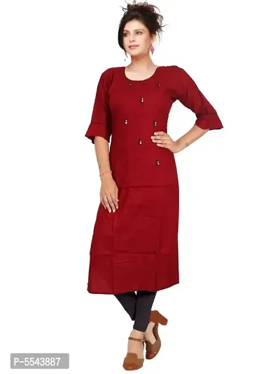 Stylish Rayon Round Neck 3/4 Sleeves Solid Kurta For Women