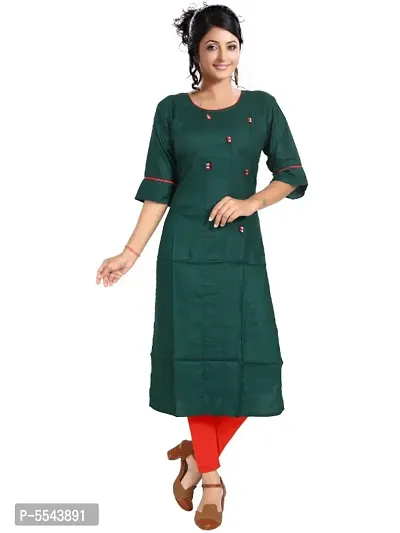 Stylish Rayon Round Neck 3/4 Sleeves Solid Kurta For Women-thumb0