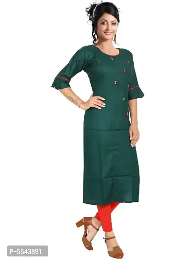 Stylish Rayon Round Neck 3/4 Sleeves Solid Kurta For Women-thumb3