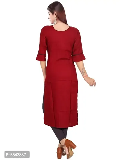 Stylish Rayon Round Neck 3/4 Sleeves Solid Kurta For Women-thumb2