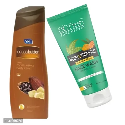 Yhi Cocoa Butter Deep Moisturising Body Lotion Biofresh Neem Turmeric Face Wash Combo-thumb0