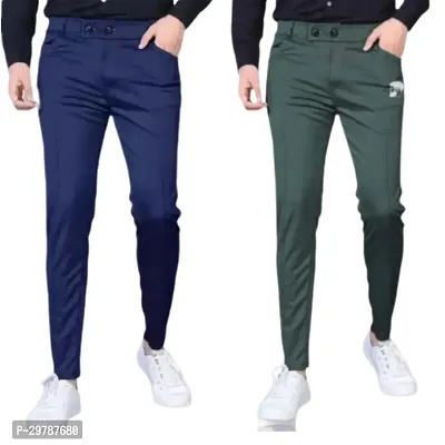 Stylish Soft Lycra Blend Track Pants For Men Pack of 2-thumb0