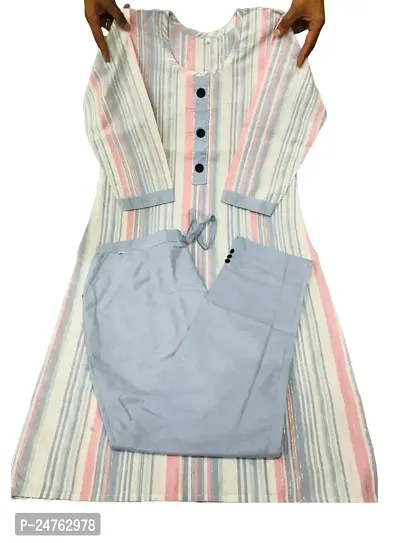 Cotton Kurti Light Weight Khadi Kurtis, Striped Pattern (M, Grey)