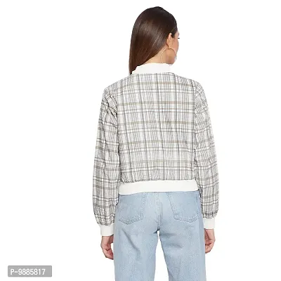 Trendy Women checkered Full Sleeves Grey Bomber Jacket-thumb5