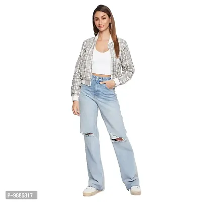 Trendy Women checkered Full Sleeves Grey Bomber Jacket-thumb2