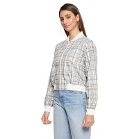 Trendy Women checkered Full Sleeves Grey Bomber Jacket-thumb2