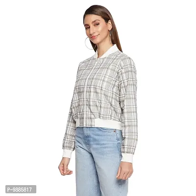 Trendy Women checkered Full Sleeves Grey Bomber Jacket-thumb3