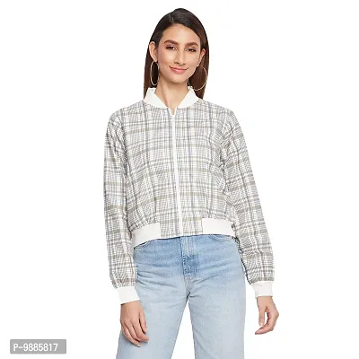 Trendy Women checkered Full Sleeves Grey Bomber Jacket-thumb0