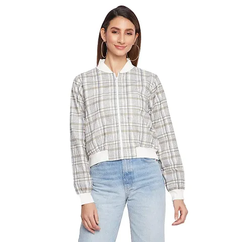 Trendy Women checkered Full Sleeves Bomber Jacket