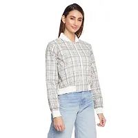 Trendy Women checkered Full Sleeves Grey Bomber Jacket-thumb3