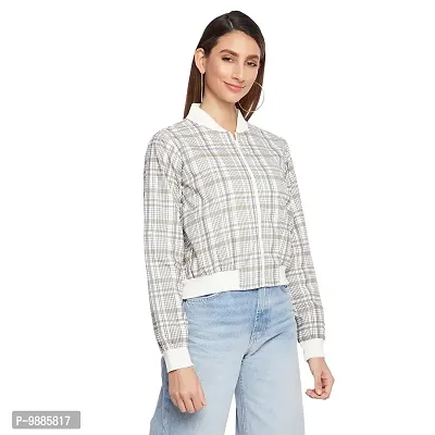 Trendy Women checkered Full Sleeves Grey Bomber Jacket-thumb4