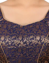 FIGUREUP Women Printed Half Sleeve Round Neck Navy Blue Chanderi Blue for Casual Wear 44-thumb4