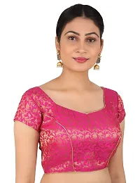 FIGURE UP Women's Printed Half Sleeve Round Neck Rani Pink Chanderi Blouse for Casual Wear 44-thumb2