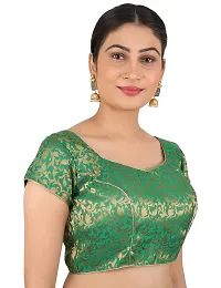 FIGUREUP Women Printed Half Sleeve Round Neck Green Chanderi Blouse for Casual Wear 38-thumb1