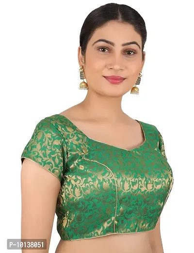 FIGUREUP Women Printed Half Sleeve Round Neck Green Chanderi Blouse for Casual Wear 38-thumb2