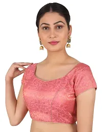 FIGUREUP Women Printed Half Sleeve Round Neck Baby Pink Chanderi Blouse for Casual Wear 34-thumb2