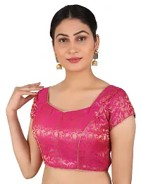 FIGURE UP Women's Printed Half Sleeve Round Neck Rani Pink Chanderi Blouse for Casual Wear 44-thumb3