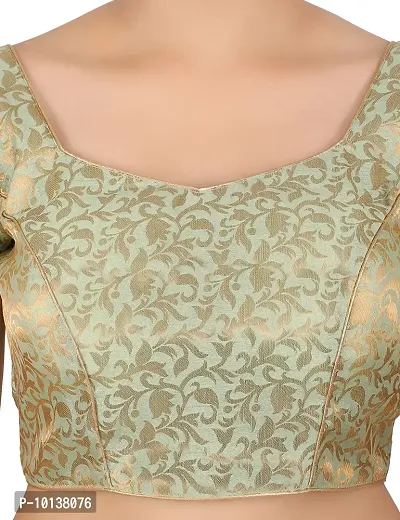 FIGUREUP Women Printed Half Sleeve Round Neck Pista Green Chanderi Blouse for Casual Wear 42-thumb5