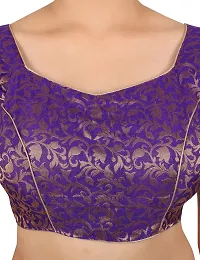 FIGUREUP Women Printed Half Sleeve Round Neck Purple Chanderi Blouse for Casual Wear 42-thumb4