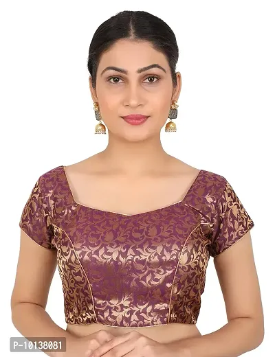 FIGUREUP Women Printed Half Sleeve Round Neck Wine Chanderi Blouse for Casual Wear 44