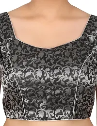 FIGUREUP Women Printed Half Sleeve Round Neck Black & Silver Chanderi Blouse for Casual Wear 42-thumb4