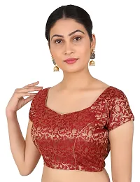 FIGURE UP Women's Printed Half Sleeve Round Neck Maroon Chanderi Blouse for Casual Wear 38-thumb2