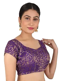 FIGUREUP Women Printed Half Sleeve Round Neck Purple Chanderi Blouse for Casual Wear 42-thumb2