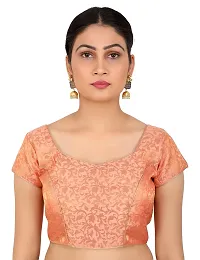 FIGURE UP Women's Printed Half Sleeve Round Neck Peach Chanderi Blouse for Casual Wear 44-thumb3