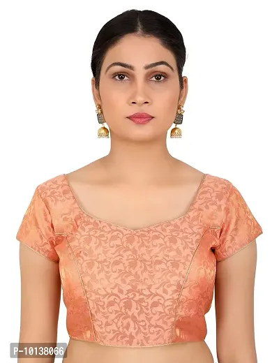 FIGURE UP Women's Printed Half Sleeve Round Neck Peach Chanderi Blouse for Casual Wear 44-thumb4