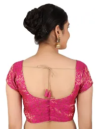 FIGURE UP Women's Printed Half Sleeve Round Neck Rani Pink Chanderi Blouse for Casual Wear 44-thumb1